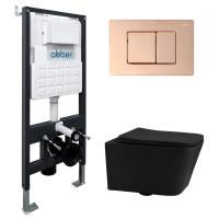 Комплект унитаза с инсталляцией Abber Rechteck AC1201MB-AC0105-AC0120RG с клавишей смыва золото розовое