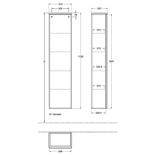Пенал Villeroy&Boch Antao 40 K46100HK серый камень матовый лак