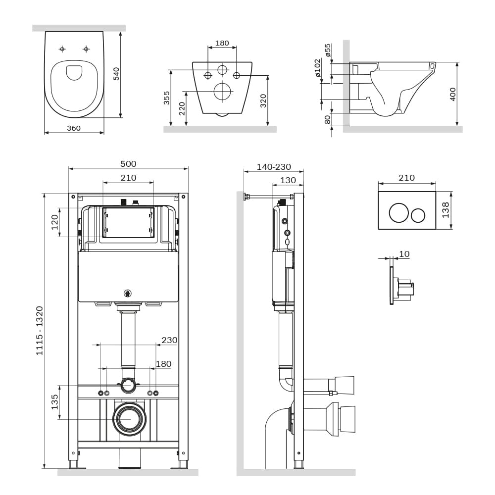 Комплект инсталляция с унитазом и клавишей AM.PM Inspire IS49001.501700 белый
