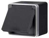 Розетка влагозащищенная с заземлением и со шторкой с крышкой Werkel Gallant (черный с серебром) W5071234