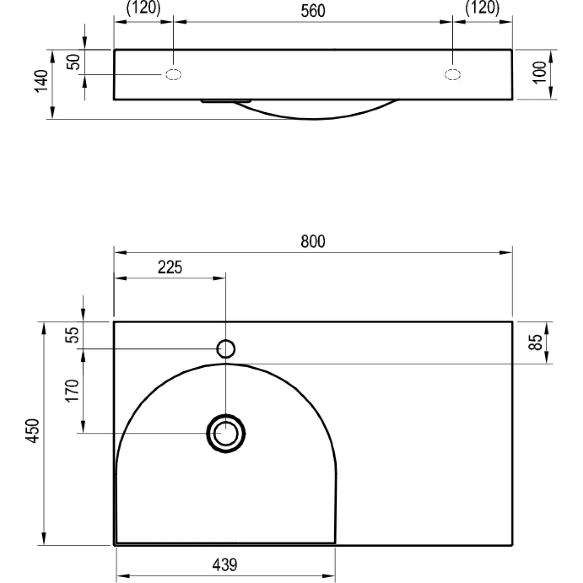 Раковина Ravak Lite XJXP1280000 80x45 см R, накладная, подвесная, белый