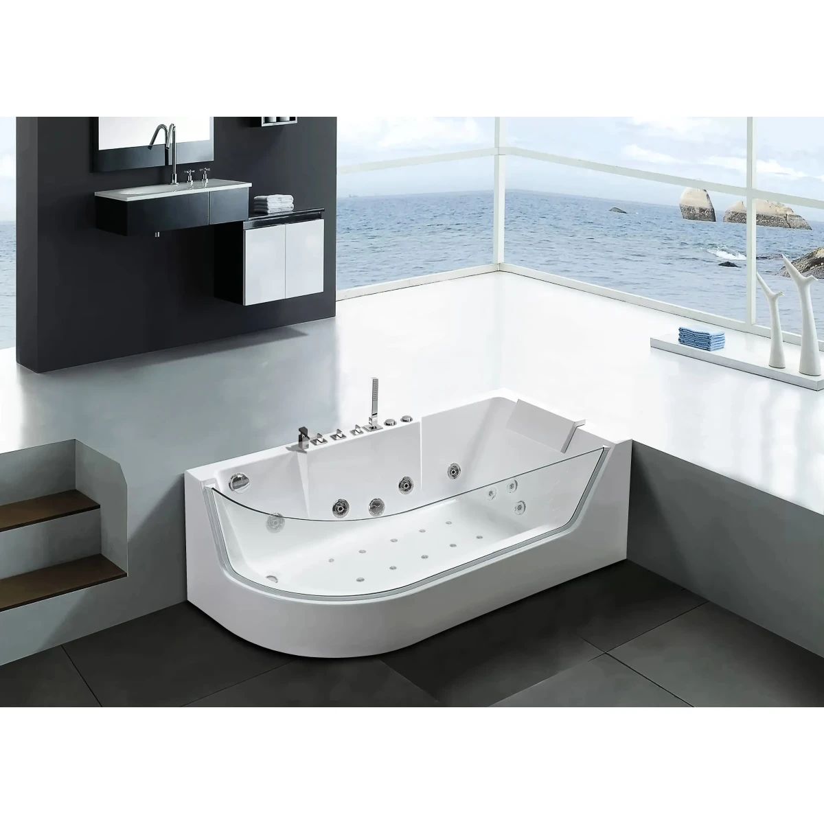 Акриловая ванна Ceruttispa C-403R 170x80 см R, с гидромассажем, угловая, белый