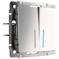 Выключатель двухклавишный с подсветкой без рамки Werkel глянцевый никель W1120102