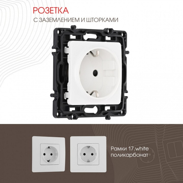 Розетка с заземлением и со шторкой без рамки Arte Milano am-217 217.40-1.white