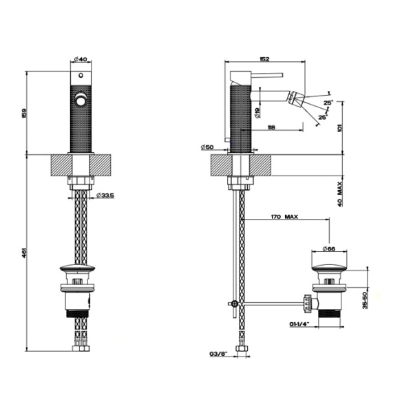 Смеситель для биде Gessi 316 54407#239 нержавейка