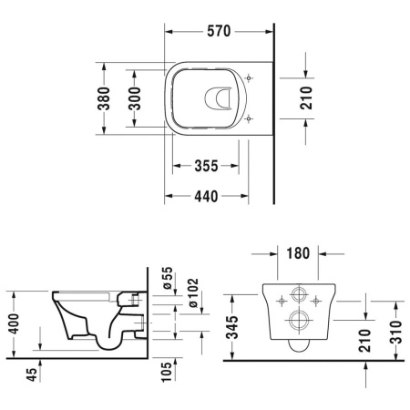 Подвесной унитаз Duravit P3 Comforts 2561090000 безободковый