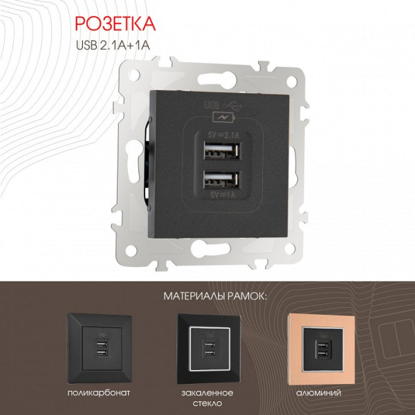 Розетка USB без рамки Arte Milano am-203 203.46-1.black