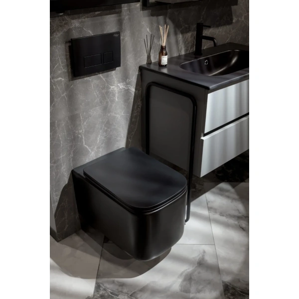 Унитаз подвесной Boheme Mane 970-SET-B безободковый, с сиденьем микролифт, черный матовый