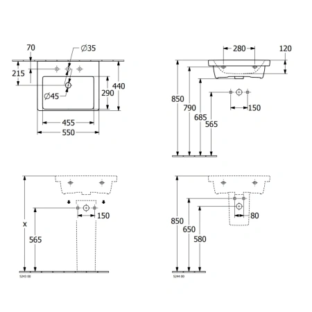Раковина 55x44 см Villeroy & Boch Subway 3.0 4A70F501