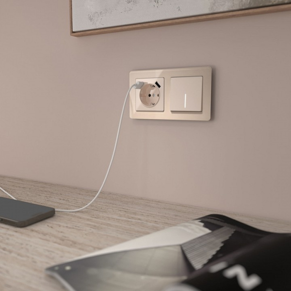 Выключатель одноклавишный с подсветкой без рамки Werkel айвори акрил W1110143