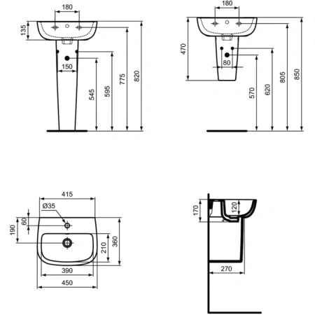 Раковина 45x36 см Ideal Standard Esedra Guest T281101