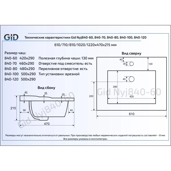 Раковина 102x47 см GID Simple N NYJ840-100