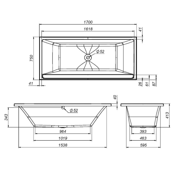 Каркас для ванны Am.Pm Inspire V2.0 W52A-170-075W-R