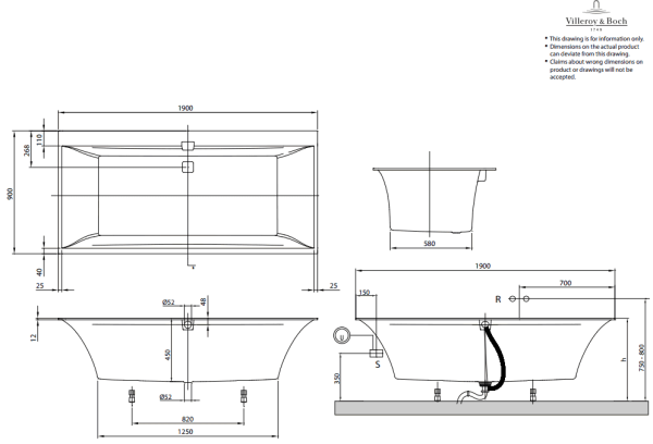Квариловая ванна Villeroy&Boch Squaro Edge 12 190x90 UBQ190SQE2DV-01