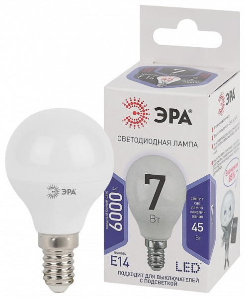 Лампа светодиодная Эра Стандарт E14 7Вт 6000K LED P45-7W-860-E14