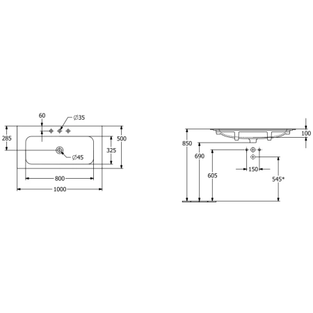 Раковина 100x50 см Villeroy & Boch Finion 4164ABR1