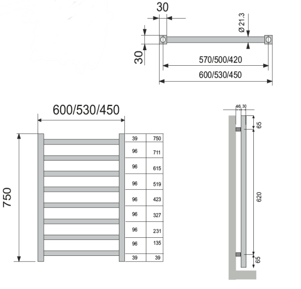 Полотенцесушитель водяной Neoinox ECO 750x530 POL хром