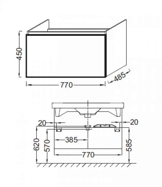 Тумба под раковину 65 см Jacob Delafon Odeon Up EB890-N14 серый антрацит
