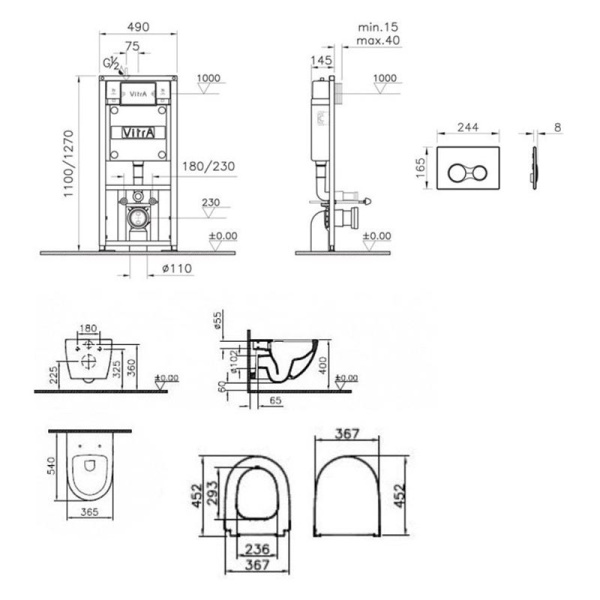 Подвесной унитаз Vitra Sento 9830B003-7207 с инсталляцией