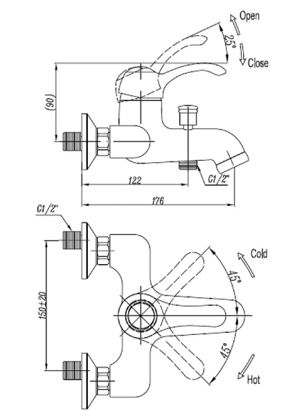 Смеситель для ванны Cezares Lira LIRA-M-VDM1-01