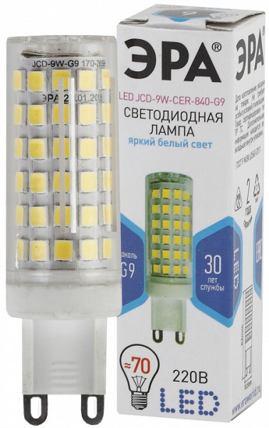 Лампа светодиодная Эра Стандарт G9 9Вт 4000K LED JCD-9W-CER-840-G9
