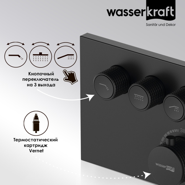 Термостатический смеситель для душа WasserKRAFT Elbe 7458 Thermo черный матовый