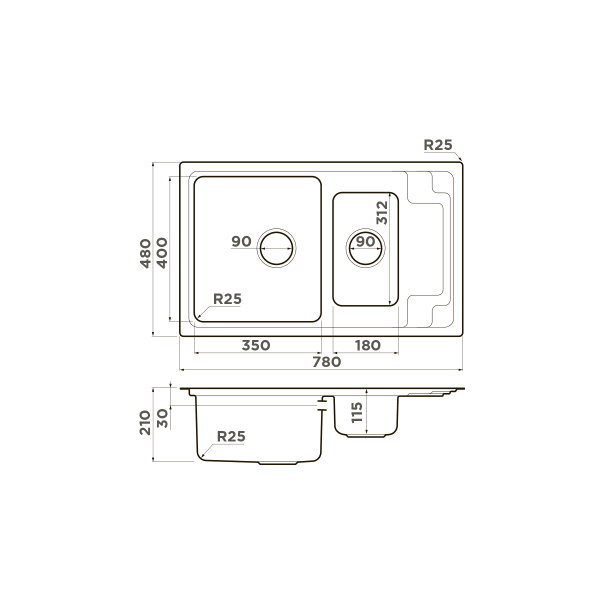 Кухонная мойка Omoikiri Mizu 78-2-IN нержавеющая сталь/нержавеющая сталь 4973731