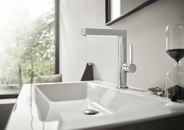 Смеситель для раковины hansgrohe Finoris 76060000 с вытяжным изливом со сливным клапаном Push-Open глянцевый хром