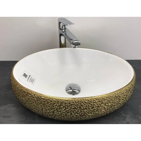 Раковина-чаша CeramaLux 433J 49x34 см, накладная, белый/золото