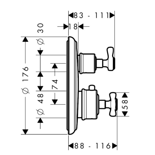 Внешняя часть термостата для душа Axor Montreux 16820000