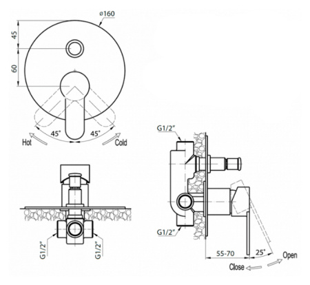 Смеситель для душа Cezares Laconico LACONICO-VDI-BLC (LACONICO-C-VDI-BLC)