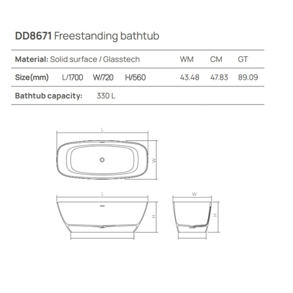 Отдельностоящая ванна Dea Design Edge 170x72x56 DD8671 1700 18 белый