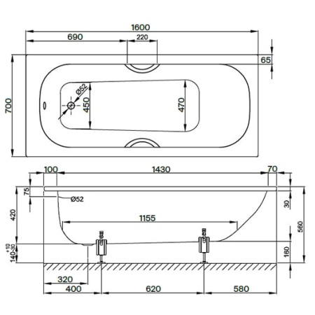 Стальная ванна Bette Form 160х70 2942-000ADAS