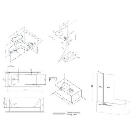 Акриловая ванна 170x70 см Am.Pm Gem W90ASET-170D3W5