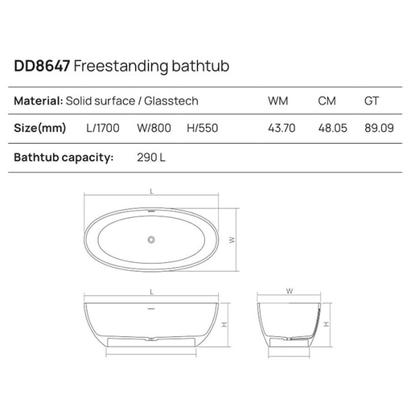 Отдельностоящая ванна Dea Design Nature 170х80х55 DD8647 1700 16 чёрный