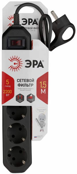 Удлинитель с выключателем Эра  USF-5es-1.5m-B