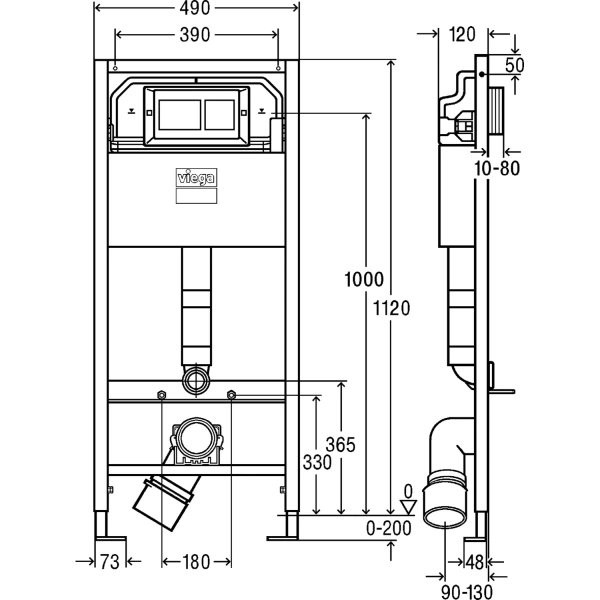 Инсталляция для унитаза модель 8524.14 Viega Prevista Dry Visign for Style 21 792596 с кнопкой смыва, хром