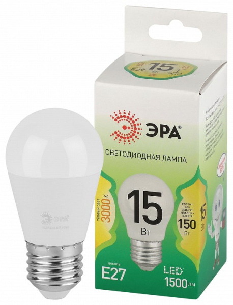 Лампа светодиодная Эра Green Line E27 15Вт 3000K LED P45-15W-830-E27 GL