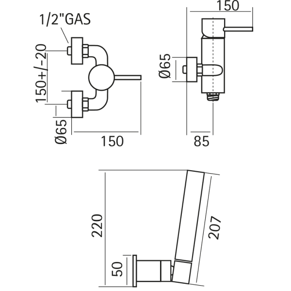 Смеситель для душа Huber Lynox LX000454D1 сталь