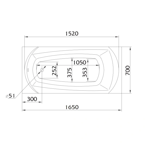 Акриловая ванна 165x70 см 1Marka Elegance 01эл16570