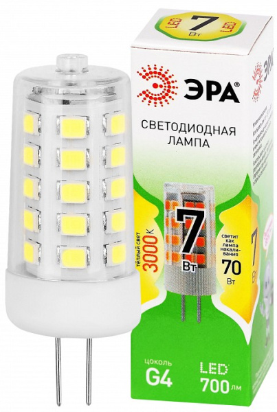 Лампа светодиодная Эра Green Line G4 7Вт 3000K LED G4-JC-7W-830-12V GL