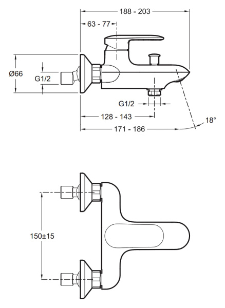 Смеситель для ванны Jacob Delafon KUMIN E99460-CP