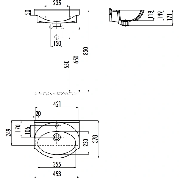 Раковина Creavit Etol ET045-00CB00E-0000 45,3x37,8 см, накладная, подвесная, белый