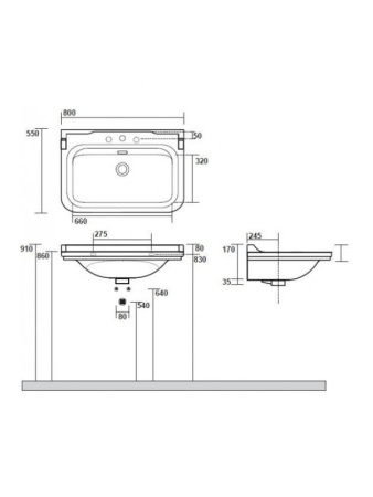 Раковина KERASAN Waldorf 60 4140K1bi/cr*3