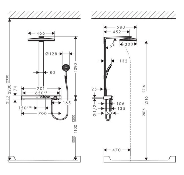 Душевая стойка с термостатом hansgrohe Showerpipe 460 3jet EcoSmart 27029400 9 л/мин белый хром
