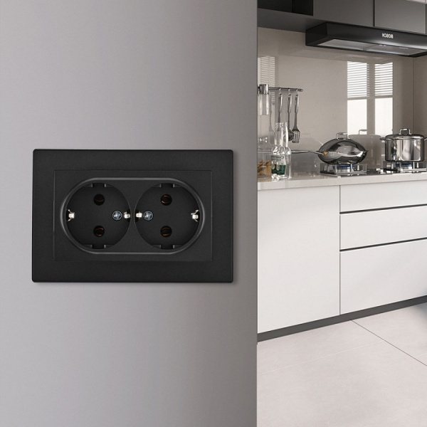 Розетка двойная с заземлением и со шторкой Arte Milano SET06-2 SET06-double-40-2 black