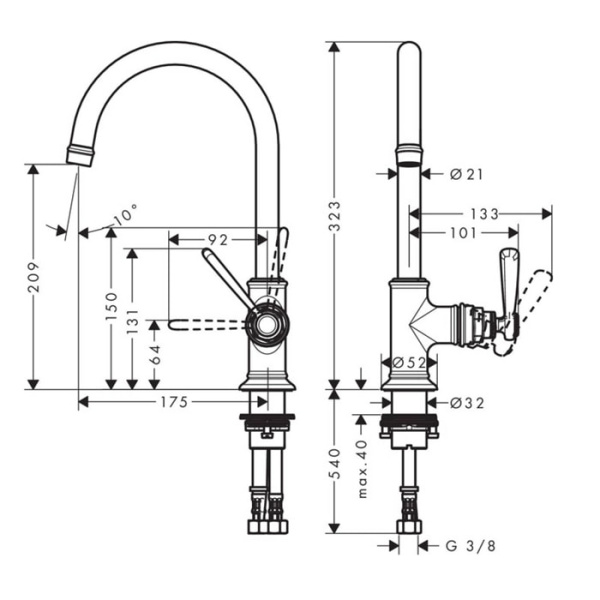 Смеситель для раковины Axor Montreux 16518820 шлифованный никель