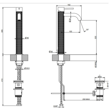 Смеситель для раковины Gessi 316 54404#707 черный матовый