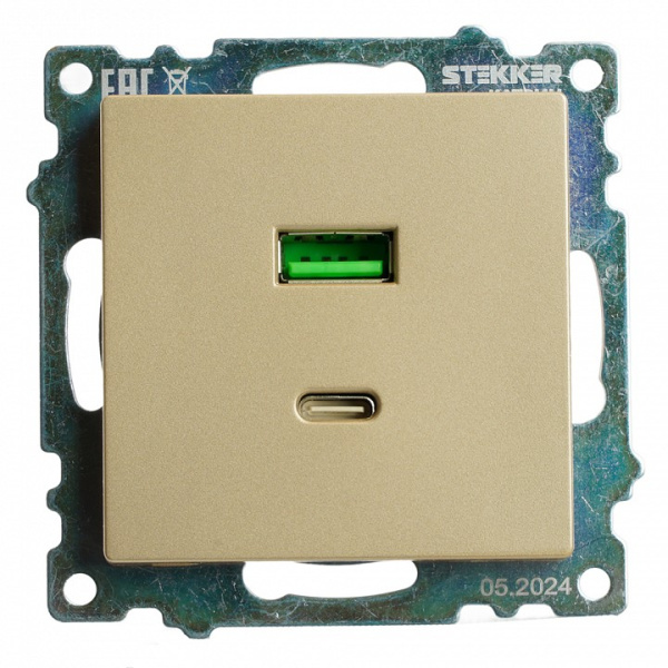 Розетка 2хUSB type A и C без рамки Stekker Катрин 50053