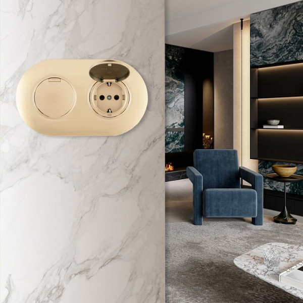 Розетка с заземлением и шторкой, с крышкой Arte Milano SET08-2 SET08-2-41-1x2 shampan